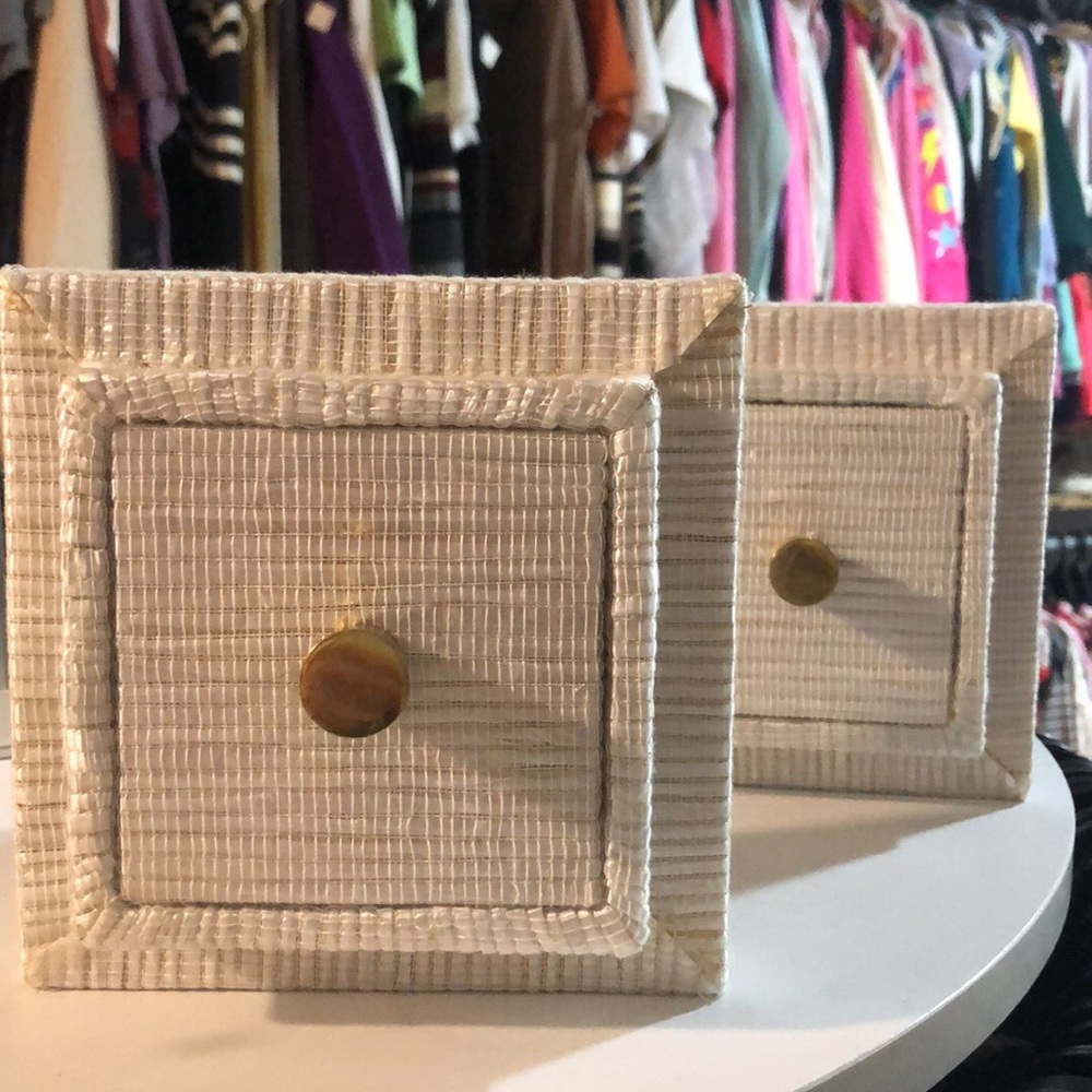 White Textured Decorative Boxes with Gold Knobs (set of 2)